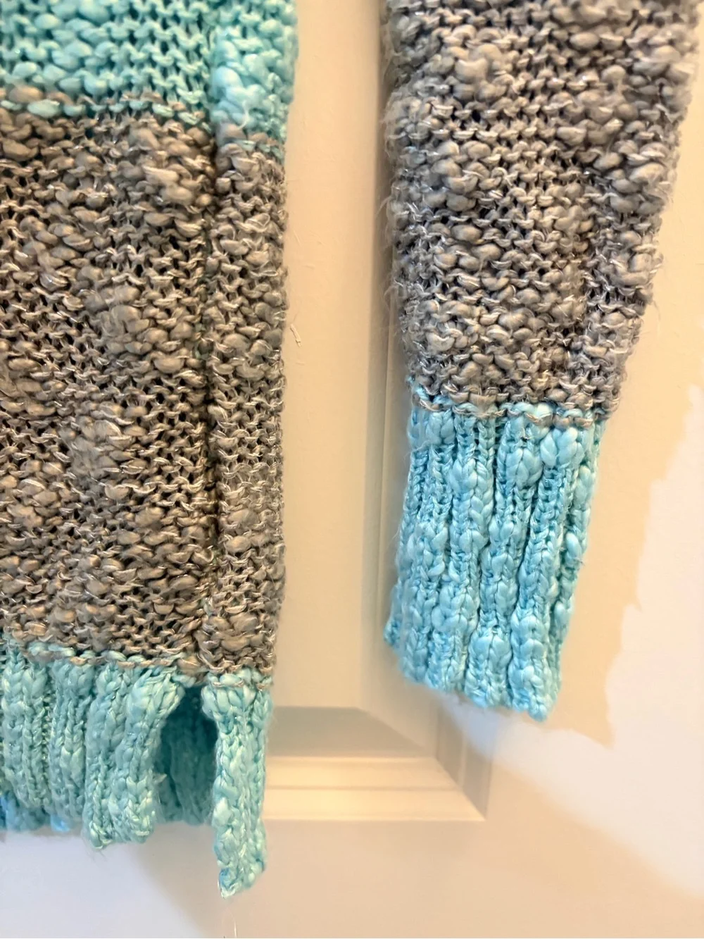 Justice Girls’ Striped Hooded Knit Sweater - Turquoise and Gray Size 10